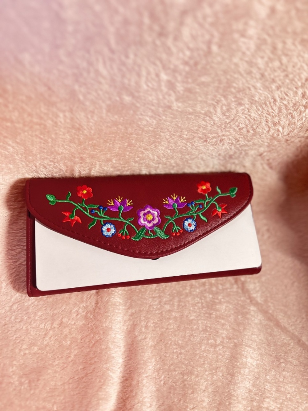 Burgundy Envelop Embroidery Wallet